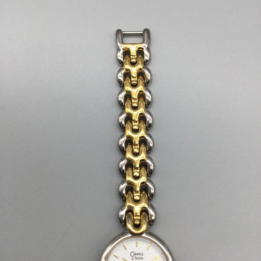 Caravelle By Bulova Womens Watch 21mm White Dial Two Tone New Battery 6.75